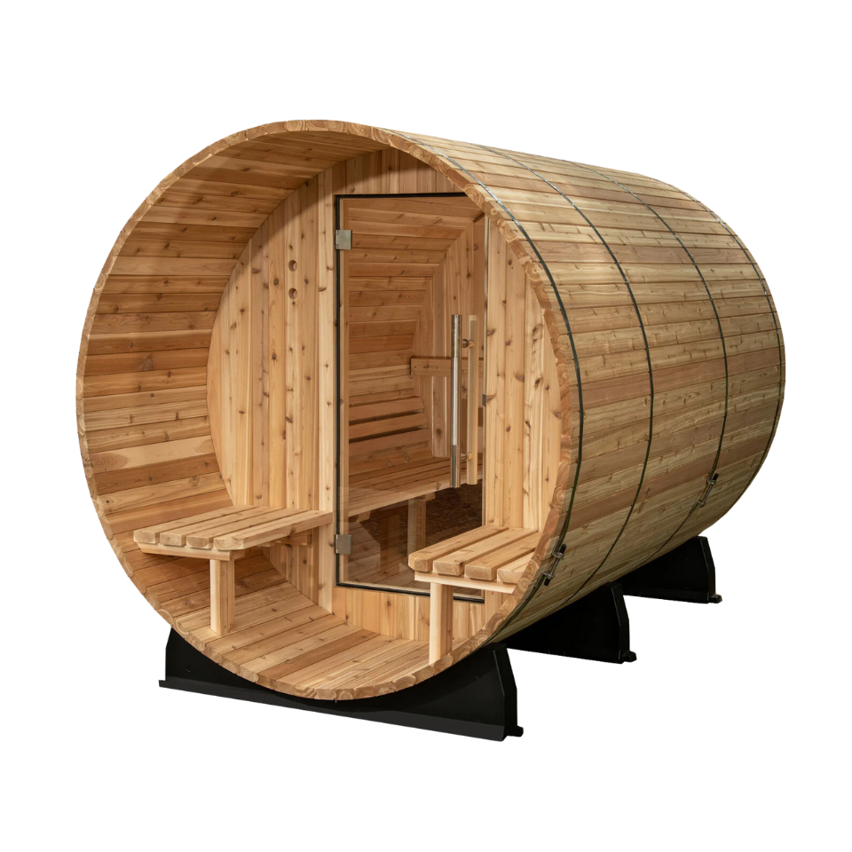 Almost Heaven Fairmont 4-Person Canopy Barrel Sauna, 6x5+2 ft. – 2 ft. Porch product image