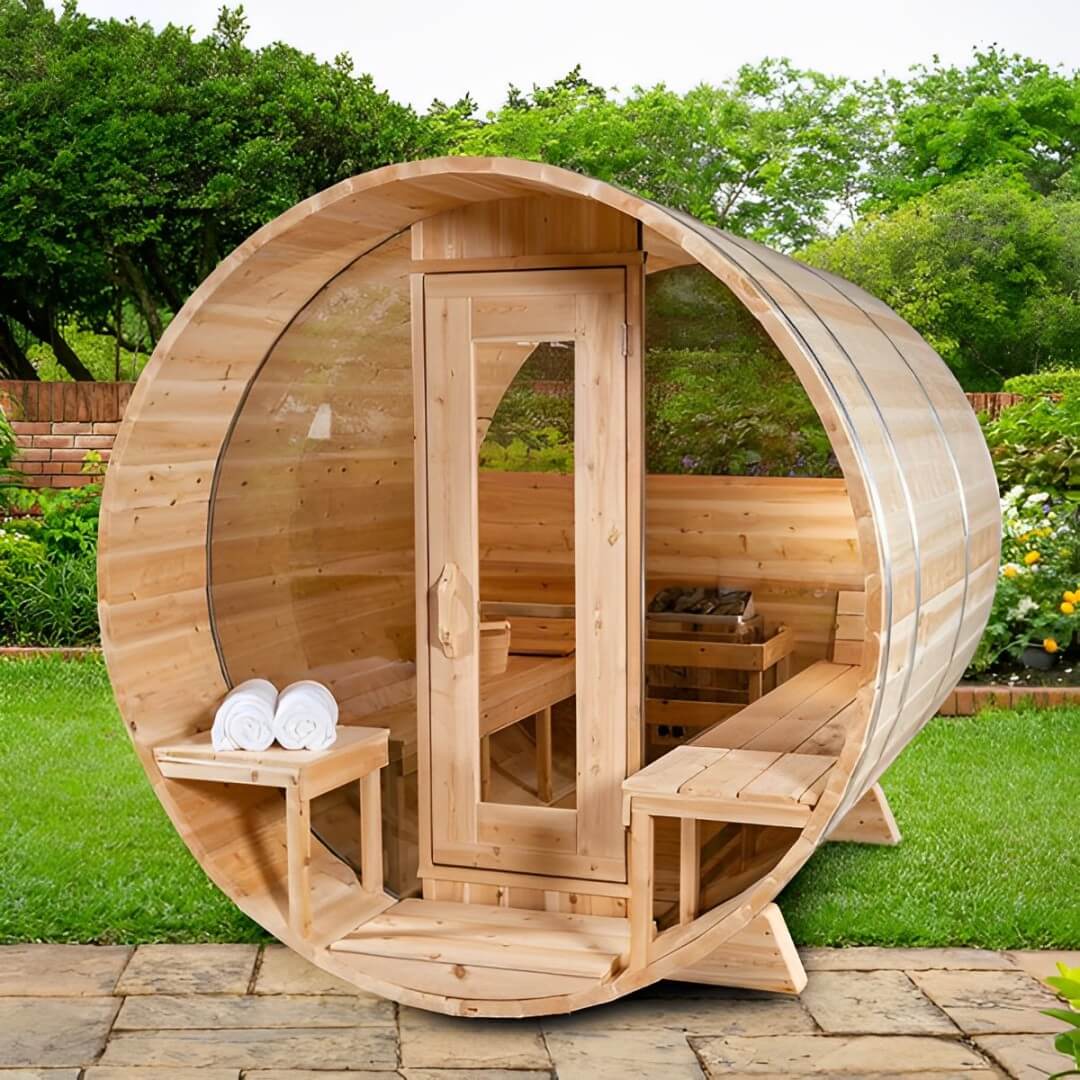 Dundalk Leisurecraft Serenity MP 2-4 Person Barrel Sauna w/ Panoramic Windows product image