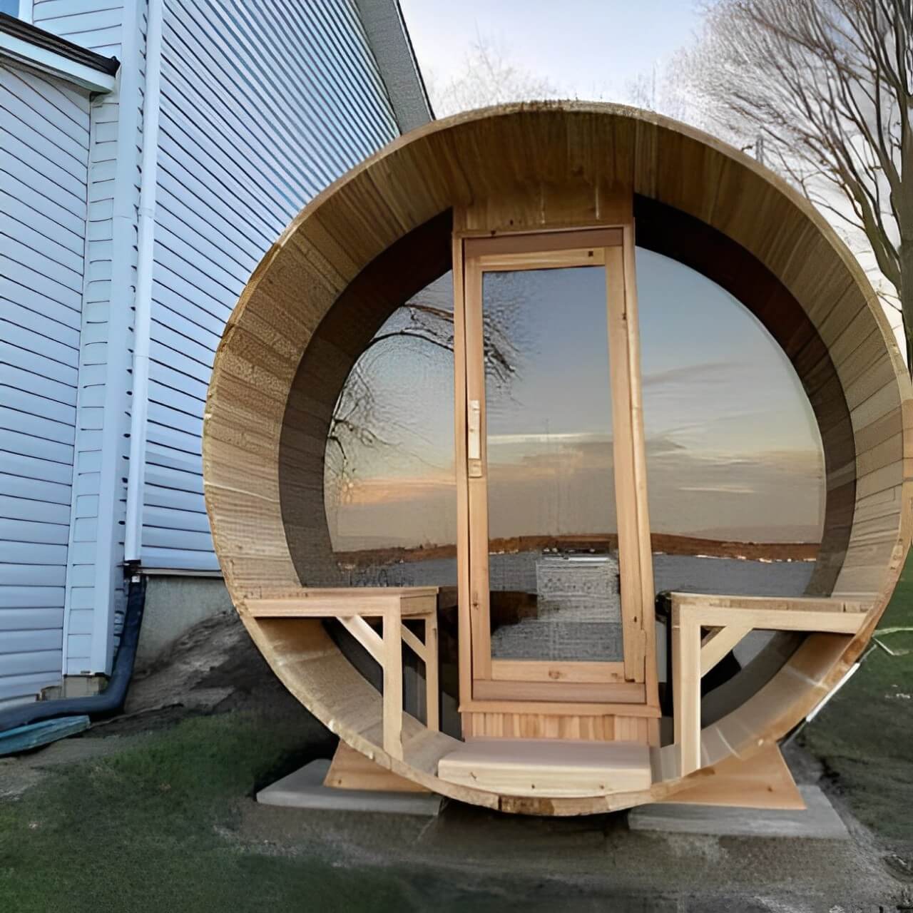 Dundalk Leisurecraft Tranquility MP 2-6 Person Barrel Sauna w/ Panoramic Windows product image