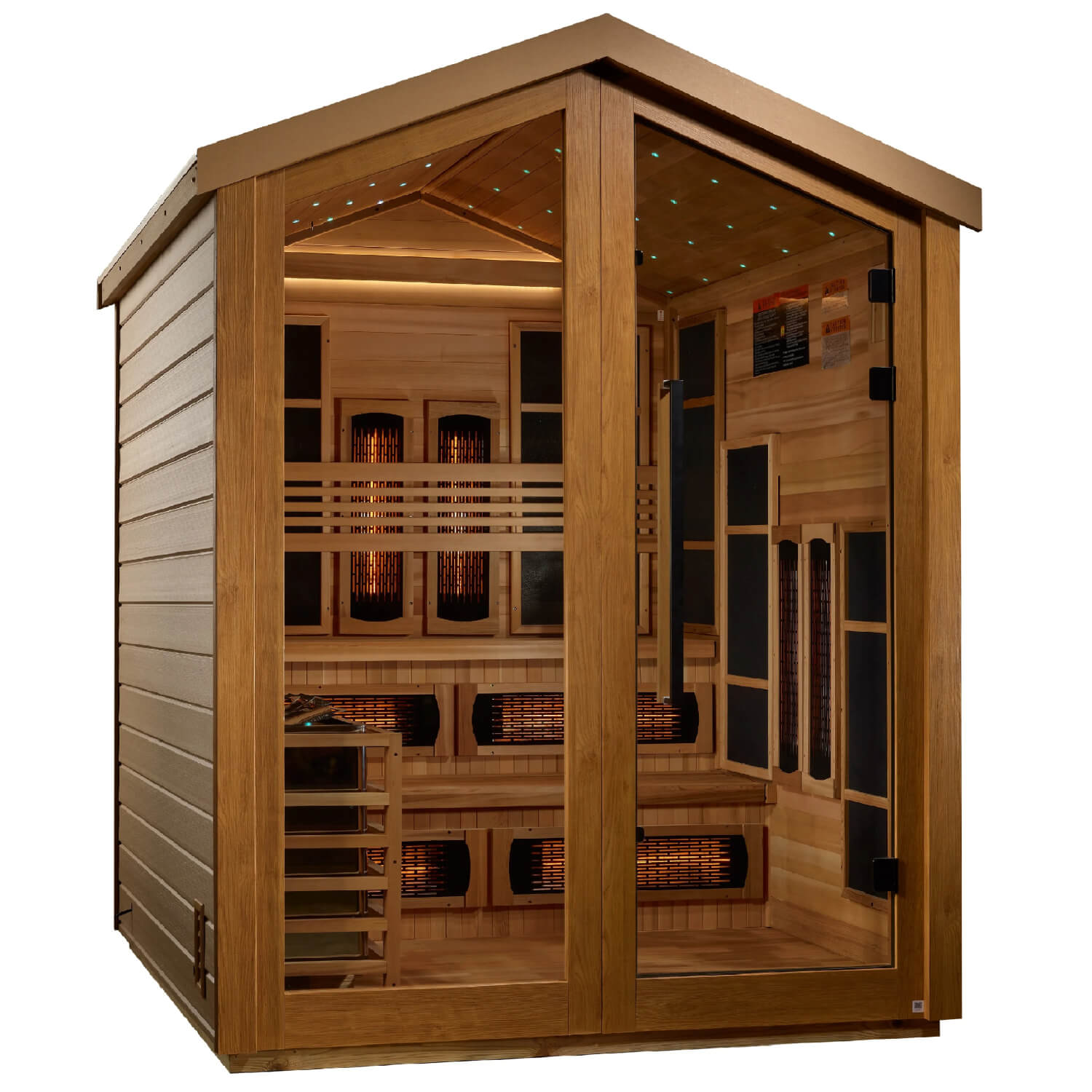 Golden Designs Kaskinen 6 Person Hybrid (PureTech™ Full Spectrum IR or Traditional Stove) Outdoor Sauna (GDI-8526-01) - Canadian Red Cedar Interior product image