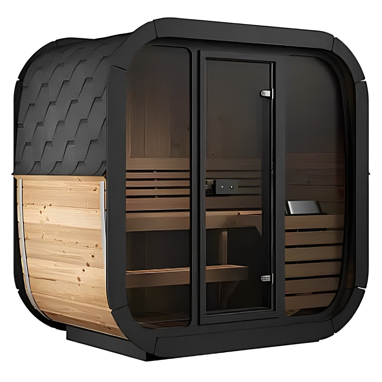 SaunaLife CL4G 3-Person Outdoor Cube Cabin Sauna with Full Glass Front & LED Lighting product image