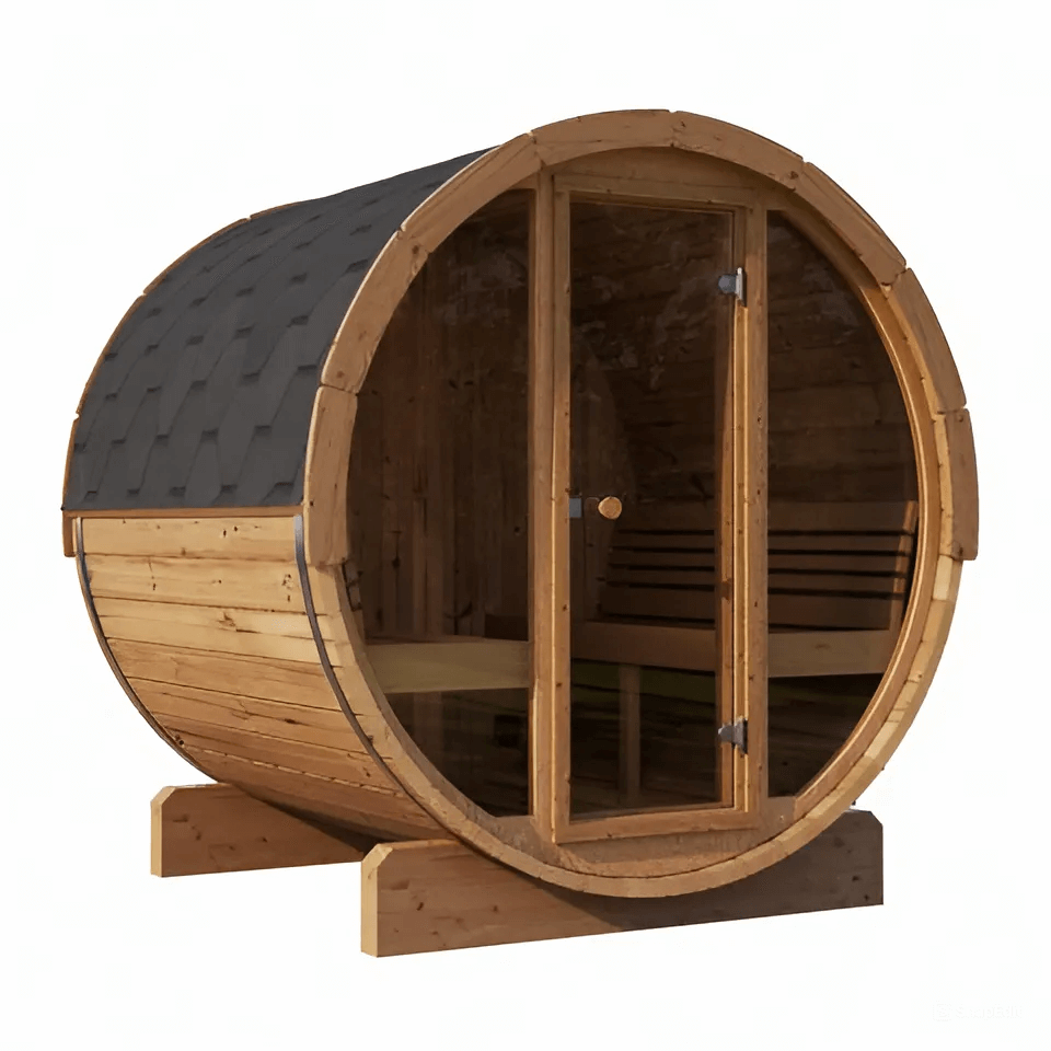 SaunaLife E7G 4-Person Barrel Sauna w/ Front Glass, 71"x81" product image